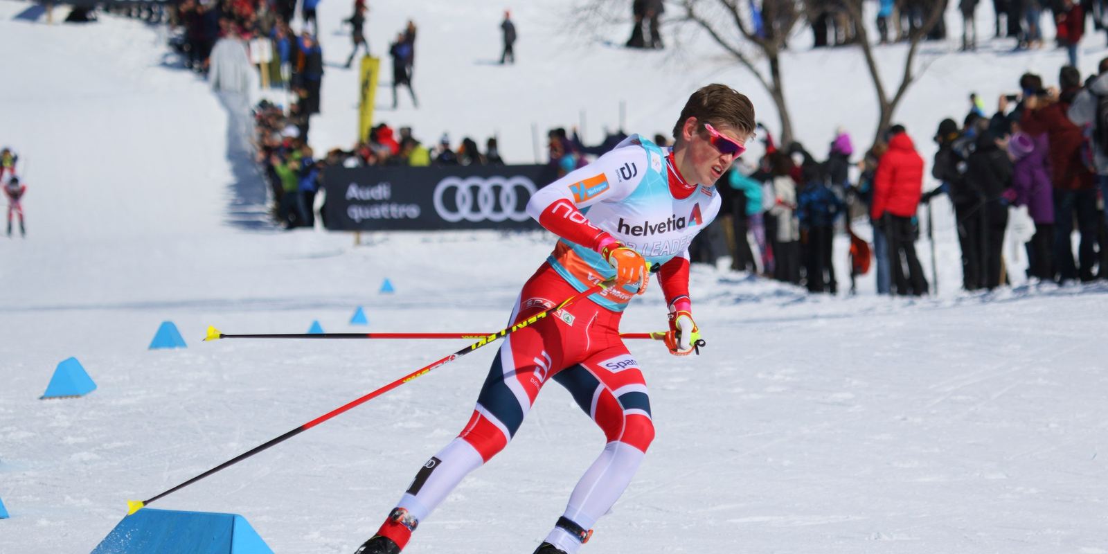 Johannes Hosflot Klaebo racing on cross-country skis