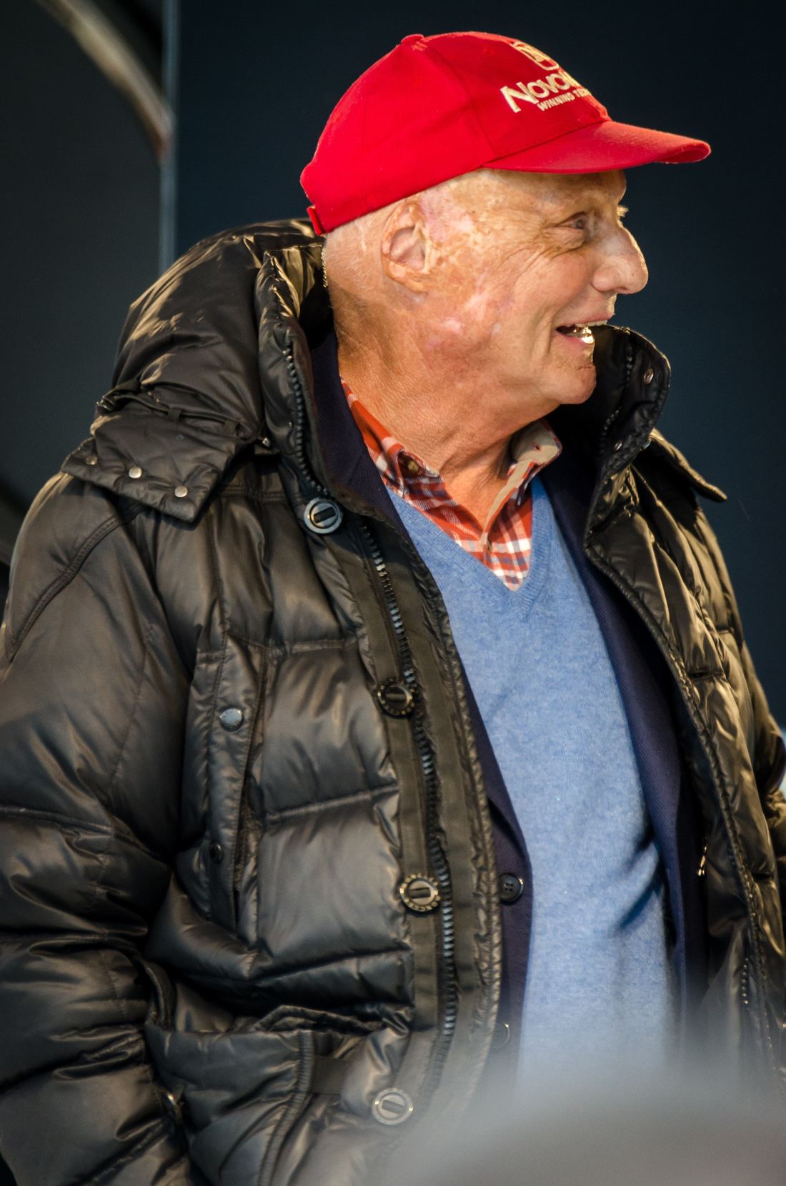 Niki Lauda in 2014 wearing his trademark red cap