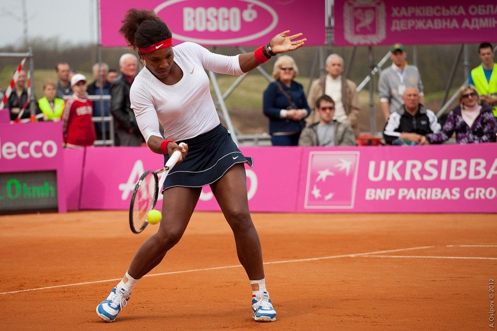 Serena Williams on court during a Fed Cup match